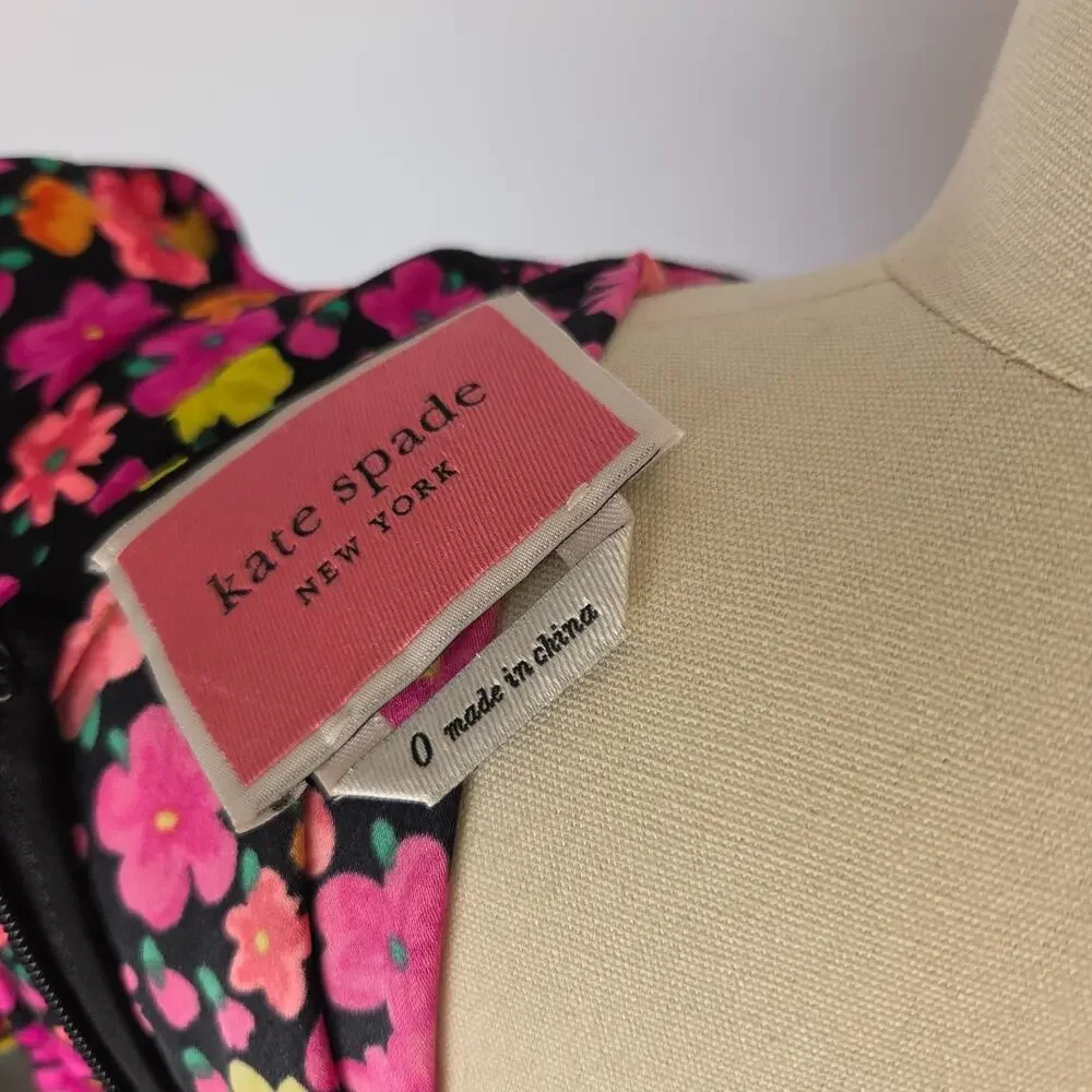 Kate Spade NY Marker Floral A Line Dress Size 0 New Pink Crepe Colorful Bright